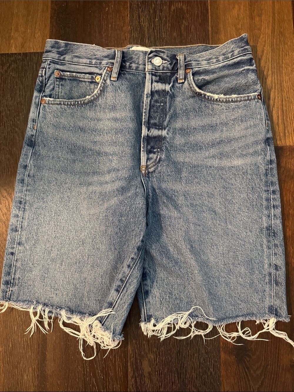 Agolde modern long denim shorts